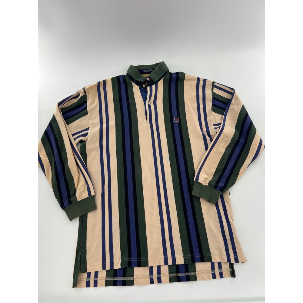 Vintage Tommy Hilfiger Mens Vertical Stripe Long Sleeve Rugby Shirt Retro  M